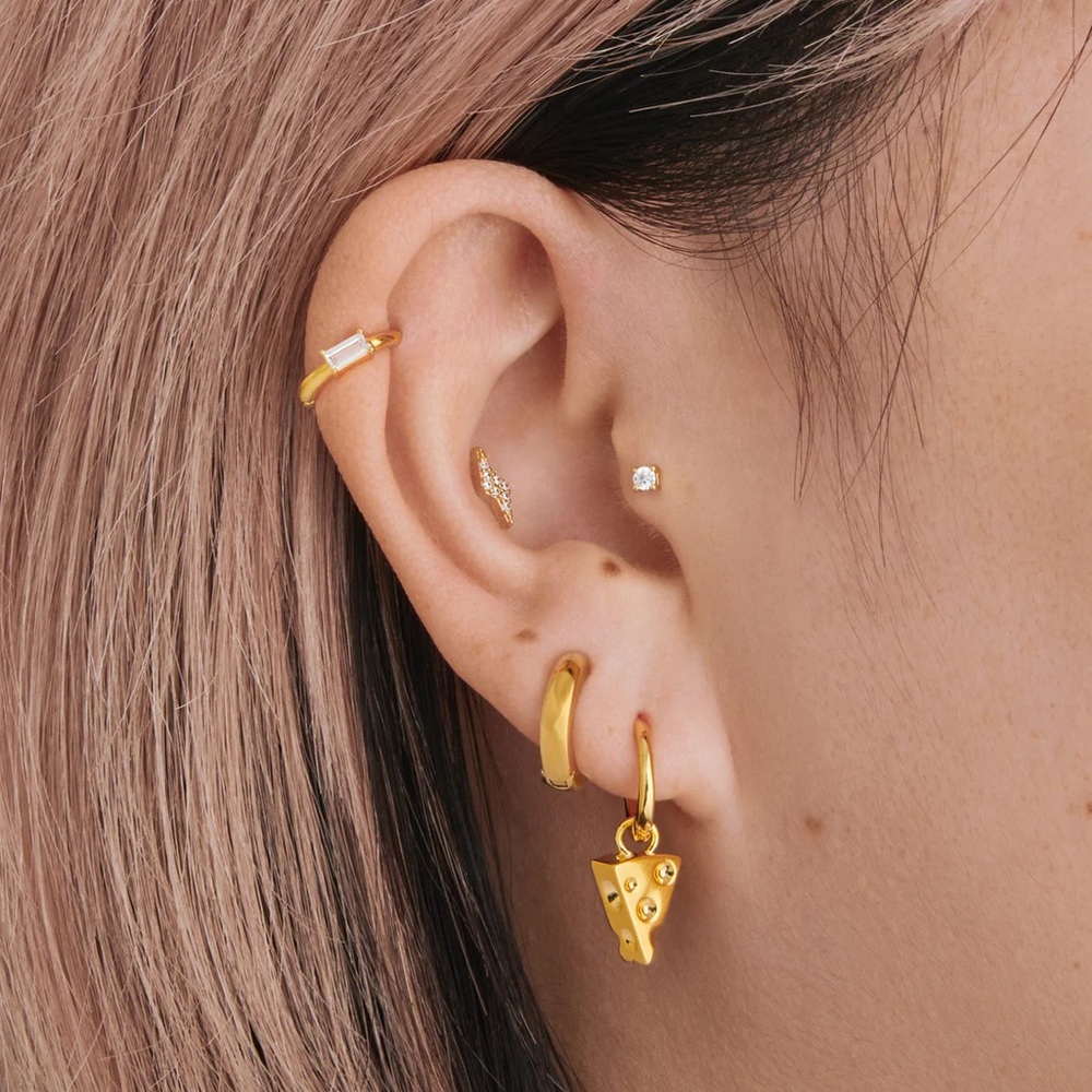 Studs cheese charm huggie dangle earring